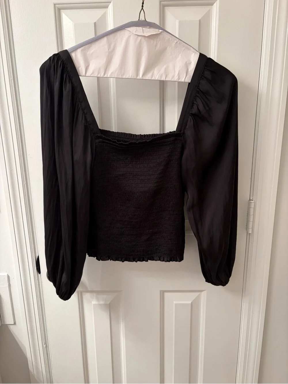 J. Crew Black Square Neck Puff Sleeve Smocked Top